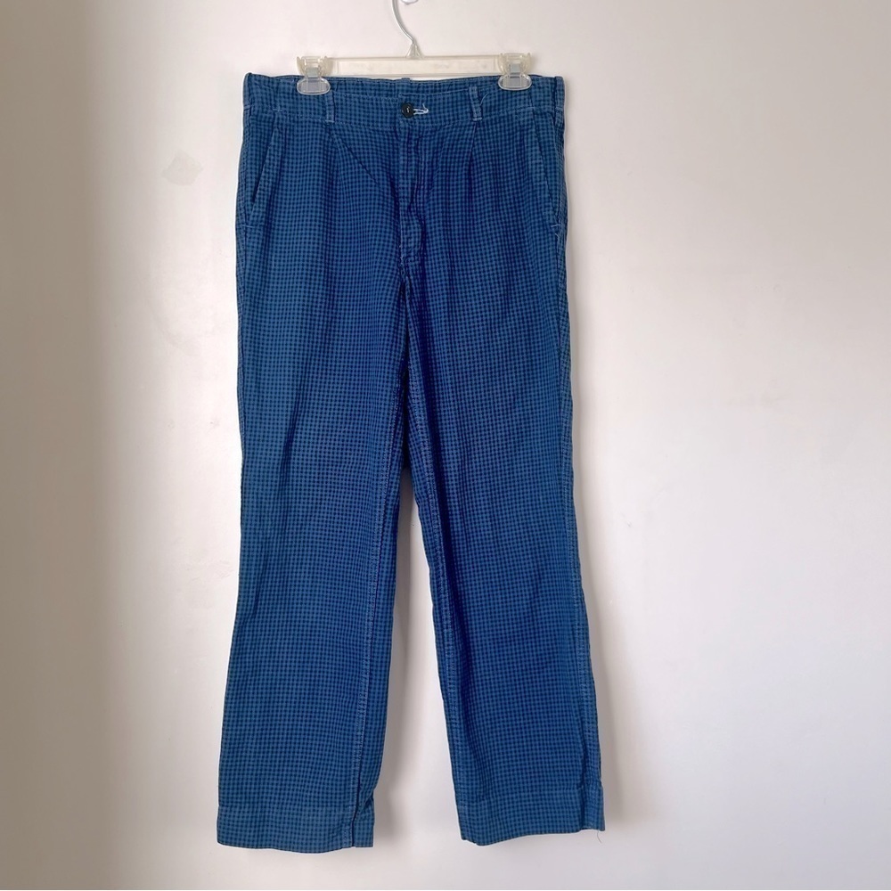 Vintage 90s Blue Black High Rise Straight Leg Gingham Pants M